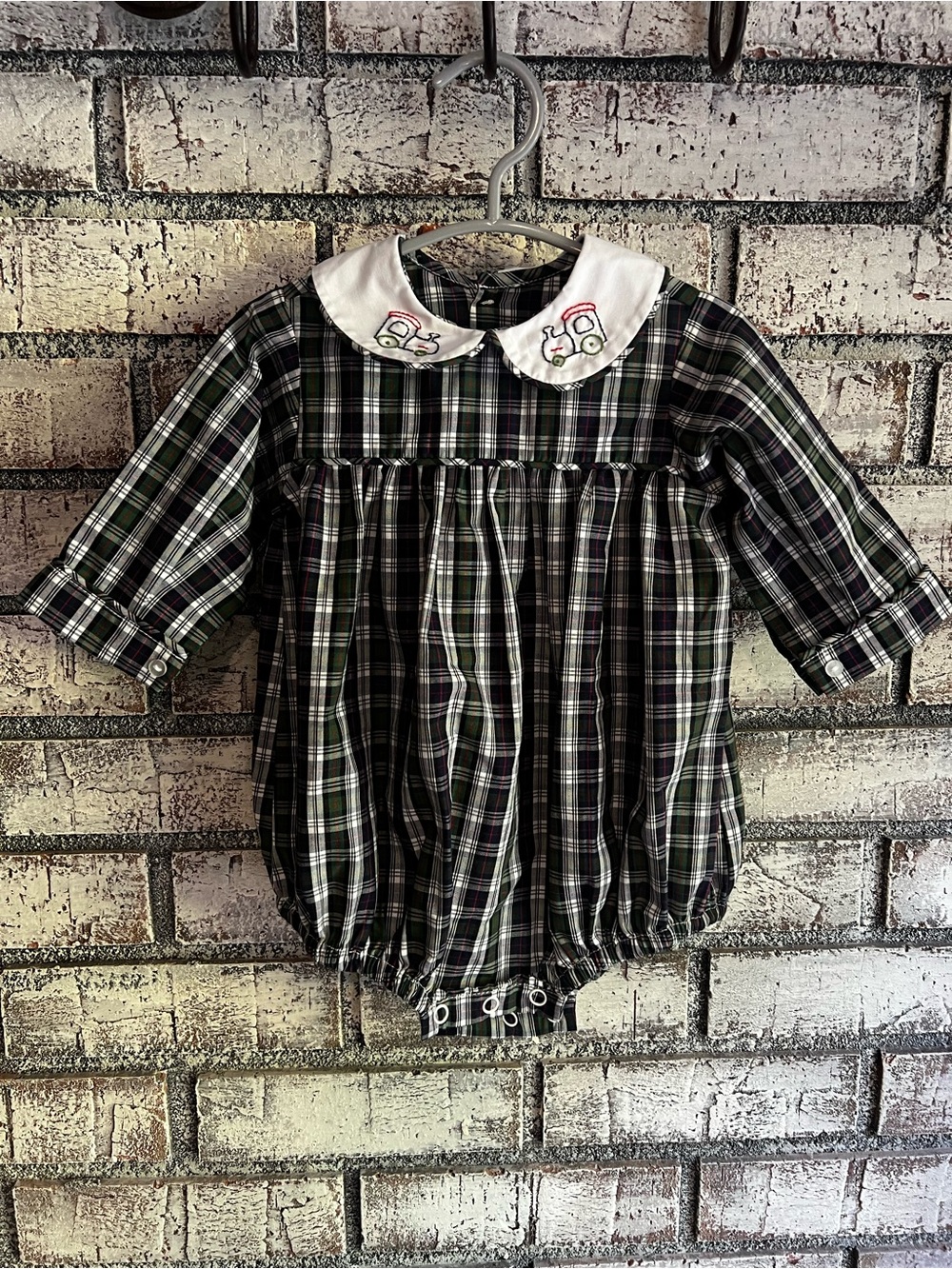 Plaid Peter Pan Collar Baby Bubble Romper - Green NWOT